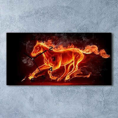 Glazen klok horizontaal Paard in vlammen