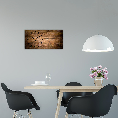 Langwerpige wandklok van glas Houten achtergrond