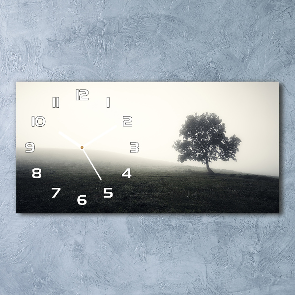 Langwerpige wandklok van glas Eenzame boom
