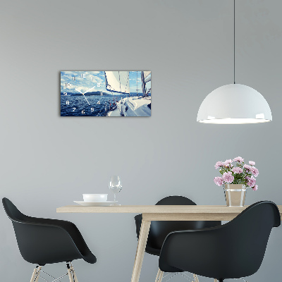 Glazen klok horizontaal Een jacht tegen de zee