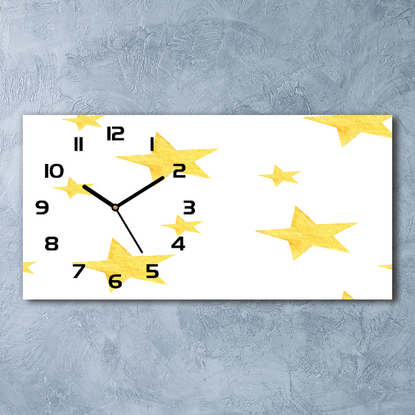 Langwerpige wandklok van glas Gele sterren