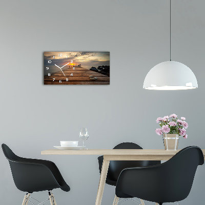 Langwerpige wandklok van glas Houten steiger