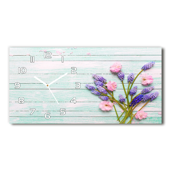 Glazen klok horizontaal Lavendel op hout