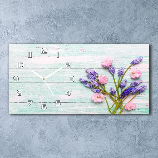 Glazen klok horizontaal Lavendel op hout