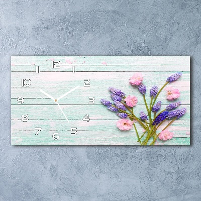 Glazen klok horizontaal Lavendel op hout