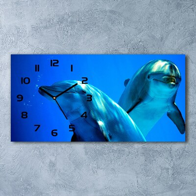 Glazen wandklok rechthoekig Twee dolfijnen