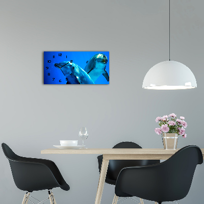 Glazen wandklok rechthoekig Twee dolfijnen