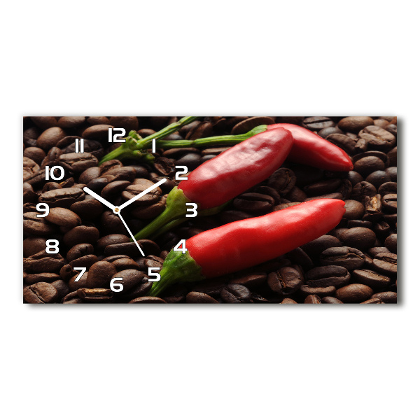 Langwerpige wandklok van glas Chili en koffie