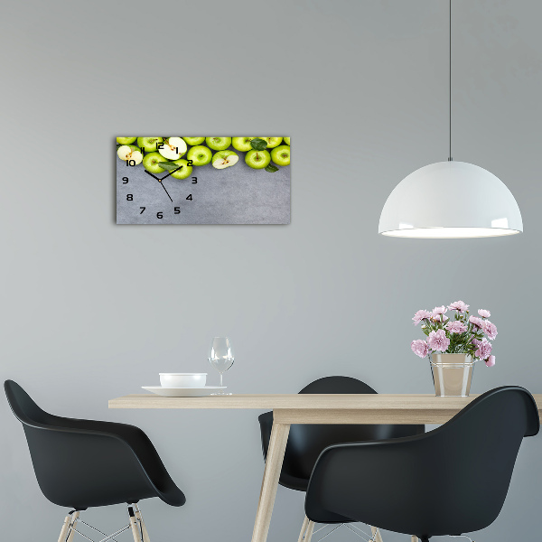 Langwerpige wandklok van glas Groene appels