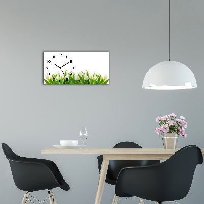 Langwerpige wandklok van glas Witte tulpen