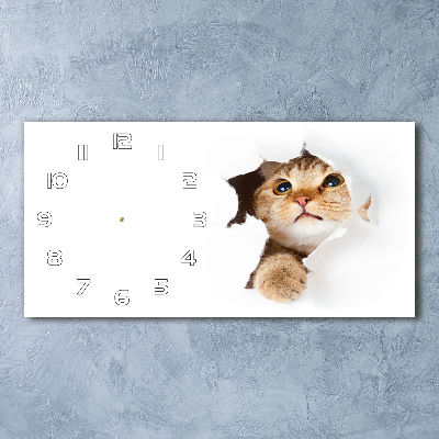 Langwerpige wandklok van glas Kat in een gat
