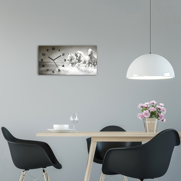 Glazen wandklok rechthoekig Witte paarden