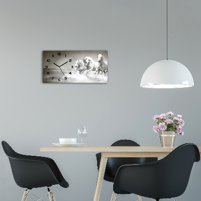 Glazen wandklok rechthoekig Witte paarden