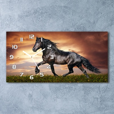 Langwerpige wandklok van glas Dravend paard