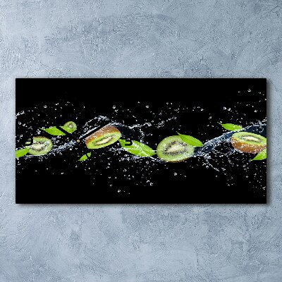 Glazen wandklok rechthoekig Kiwi en water