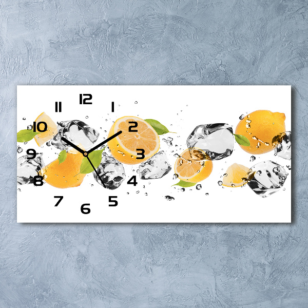 Langwerpige wandklok van glas Citroen en water