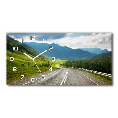 Langwerpige wandklok van glas Weg in de bergen