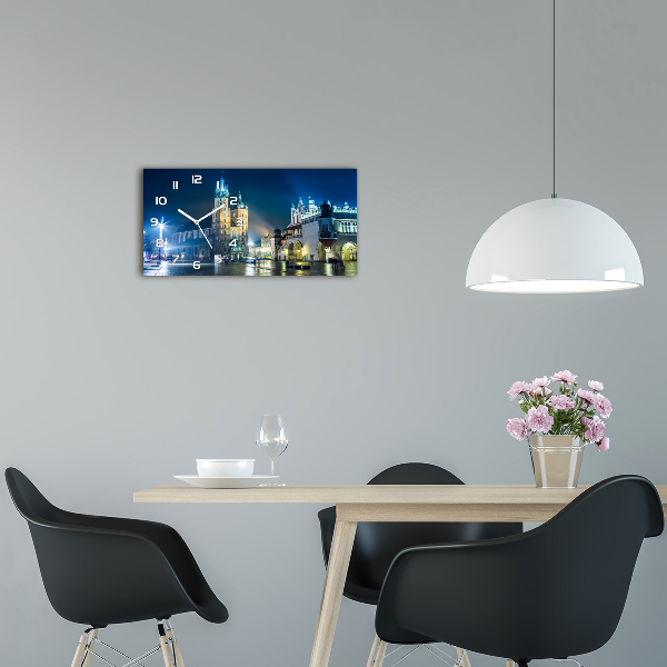 Glazen wandklok rechthoekig Krakau bij nacht