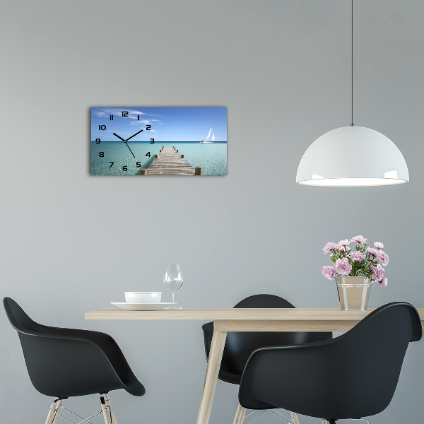 Langwerpige wandklok van glas Houten steiger