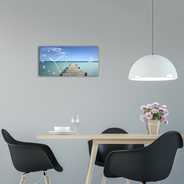 Langwerpige wandklok van glas Houten steiger