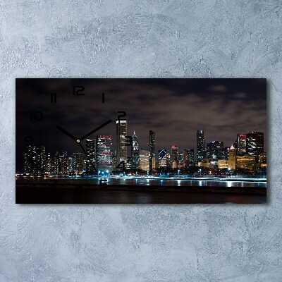 Langwerpige wandklok van glas Chicago 's nachts