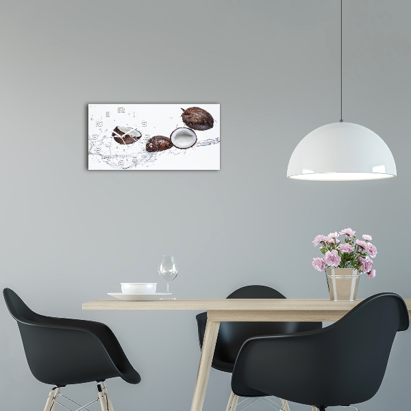 Langwerpige wandklok van glas Kokosnoot met water