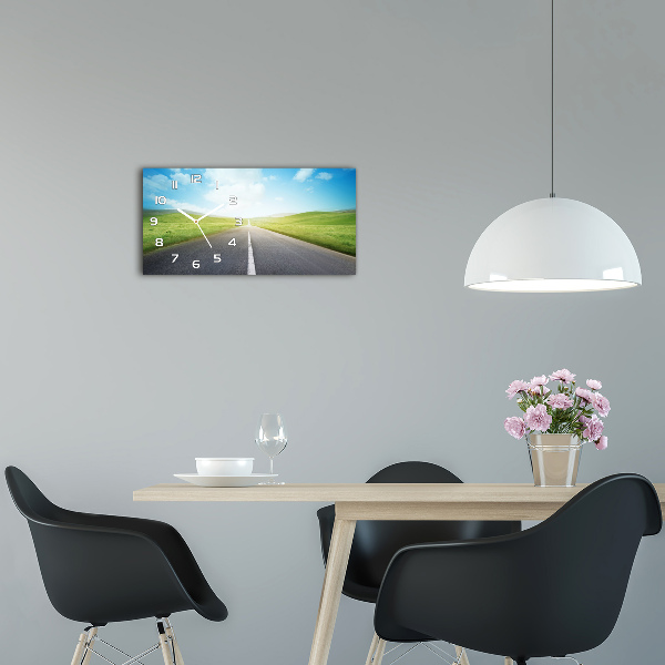 Glazen klok horizontaal De weg door de weide