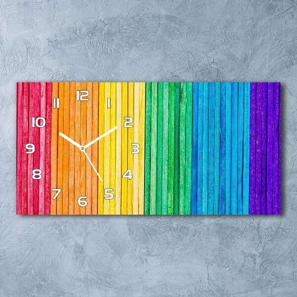 Langwerpige wandklok van glas Kleurrijke strepen