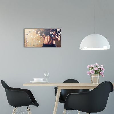 Langwerpige wandklok van glas Spieropbouw