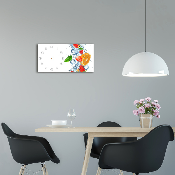 Langwerpige wandklok van glas Fruit met ijs