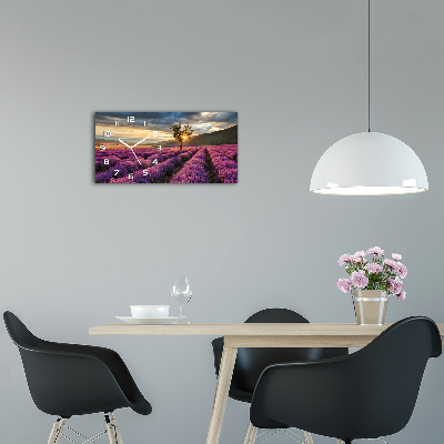 Langwerpige wandklok van glas Lavendelveld