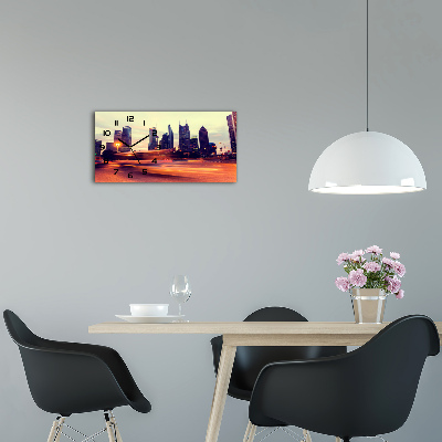 Langwerpige wandklok van glas Shanghai 's nachts