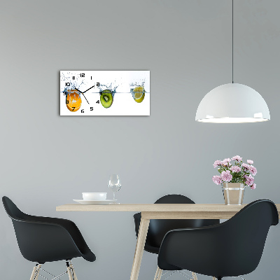 Langwerpige wandklok van glas Fruit onder water