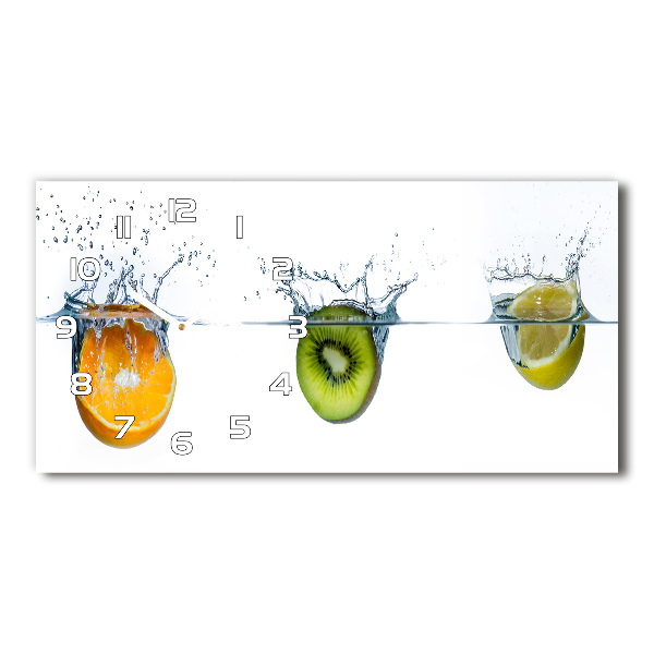 Langwerpige wandklok van glas Fruit onder water