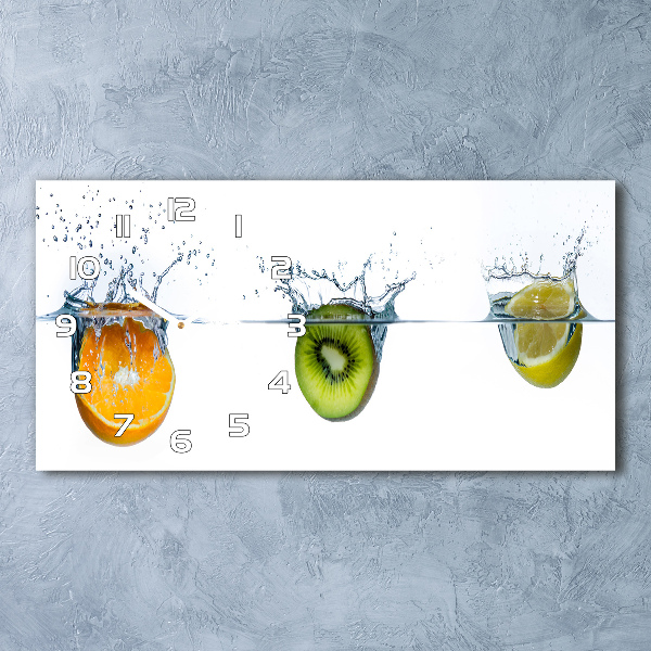 Langwerpige wandklok van glas Fruit onder water