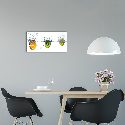 Langwerpige wandklok van glas Fruit onder water
