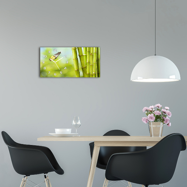 Langwerpige wandklok van glas Bamboe en vlinder