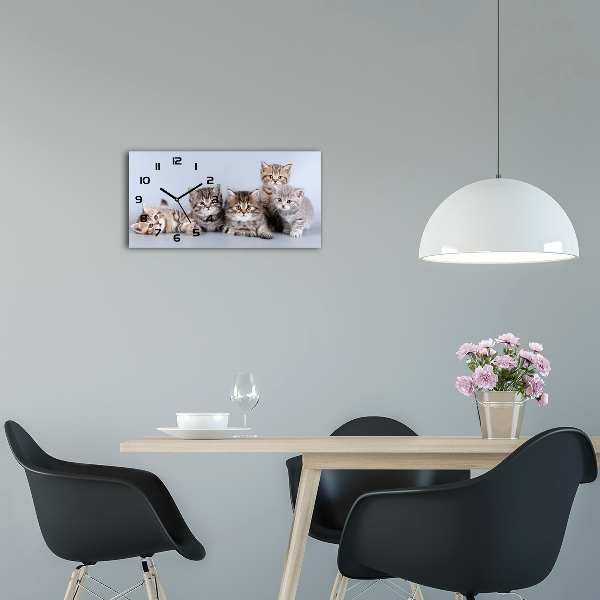 Glazen wandklok rechthoekig Vijf katten