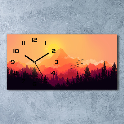 Langwerpige wandklok van glas Berglandschap