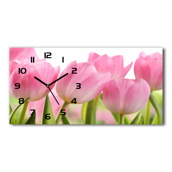 Glazen klok horizontaal Roze tulpen