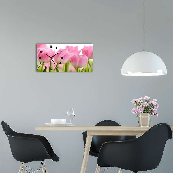 Glazen klok horizontaal Roze tulpen