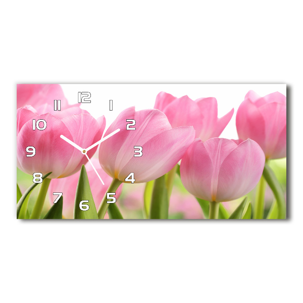 Glazen klok horizontaal Roze tulpen