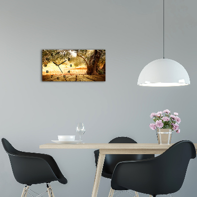 Langwerpige wandklok van glas Olijfboom