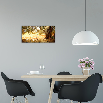 Langwerpige wandklok van glas Olijfboom