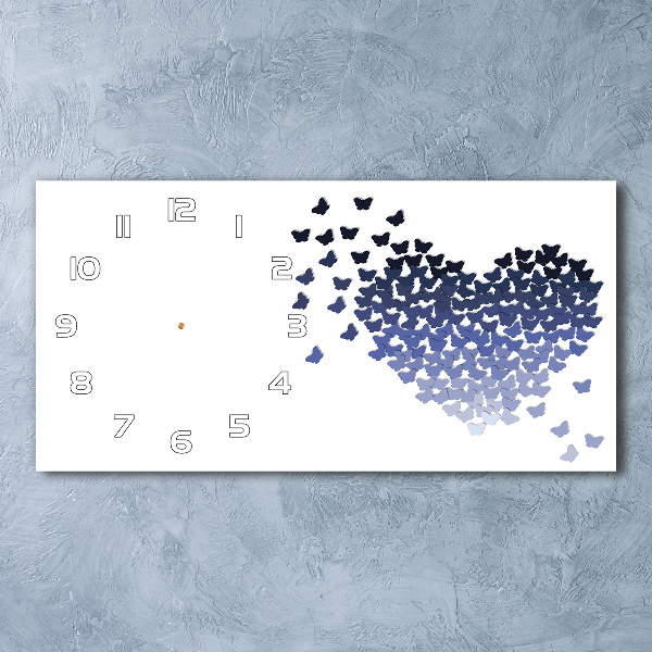 Langwerpige wandklok van glas Hart van vlinders