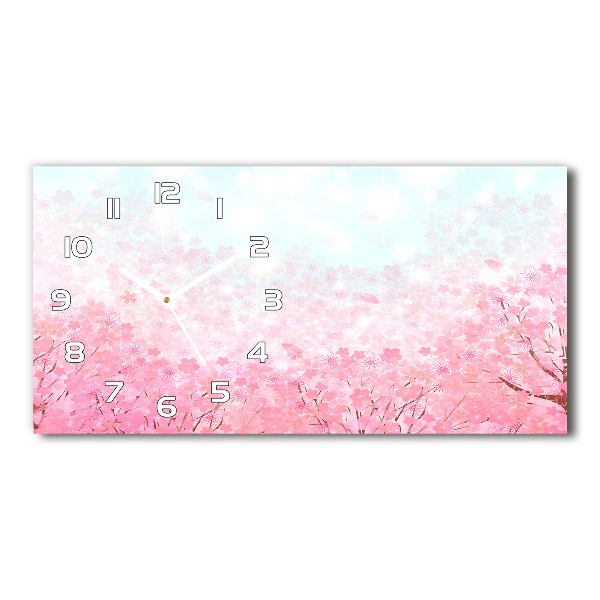 Langwerpige wandklok van glas Kersenbloesems