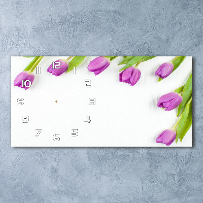 Glazen klok horizontaal Paarse tulpen