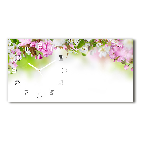 Glazen klok horizontaal Lentebloemen
