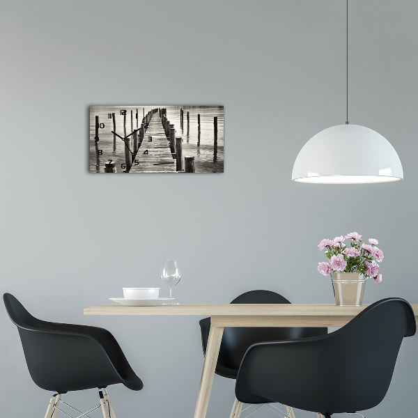 Langwerpige wandklok van glas Houten steiger