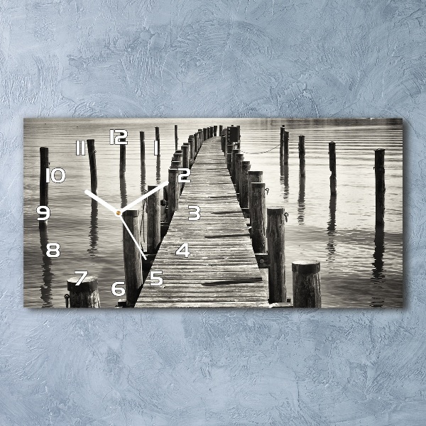 Langwerpige wandklok van glas Houten steiger